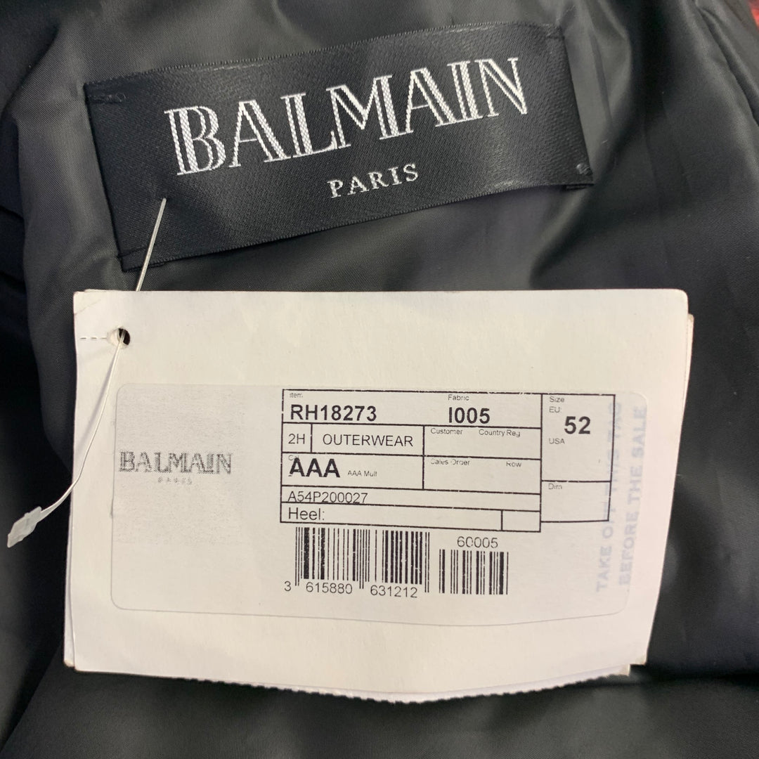 BALMAIN Size L Black Pink Palms Polyester Bomber Jacket