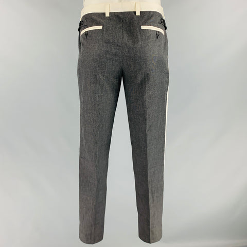 DOLCE & GABBANA Size 34 Charcoal Off White Grid Cotton Tuxedo Dress Pants