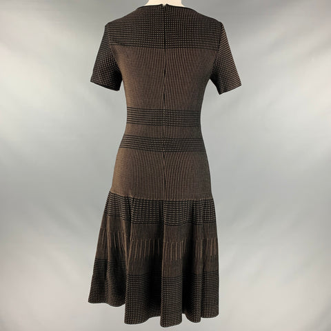 ST. JOHN Size 4 Black Beige Rayon Blend Nailhead Short Sleeve Mid-Calf Dress