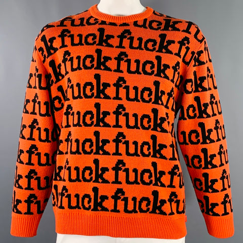 SUPREME Size L Orange Black Acrylic Long Sweater