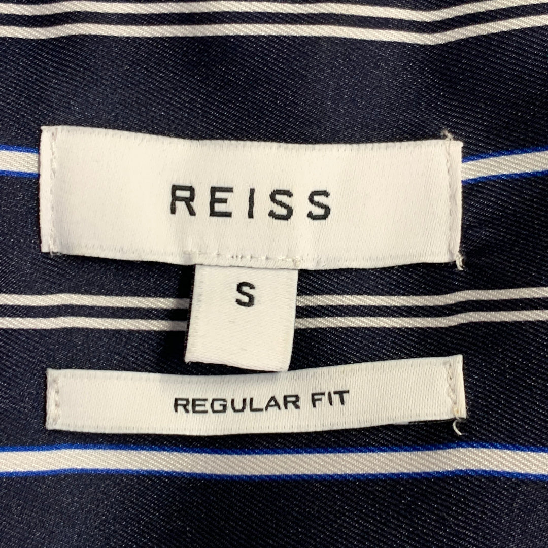 REISS Size S Svenson Navy White Stripe Polyester Regular Fit Camp Short Sleeve Shirt