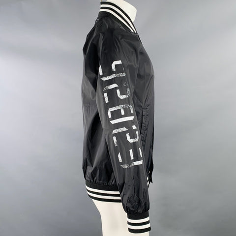 ZEPHYREN Size M Black White Print Polyester Bomber Jacket