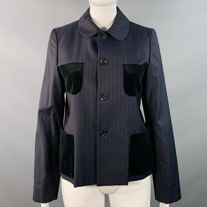 COMME des GARCONS Size S Black Grey Wool Pinstripe Peter Pan Collar Button Up Shirt