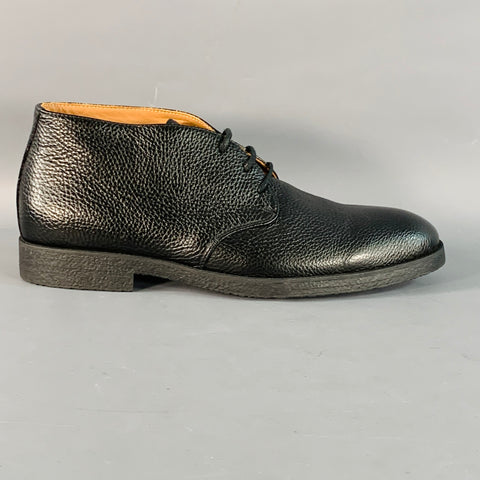 PAUL STUART Size 11 Linc Black Pebble Grain Leather Lace-Up Boots