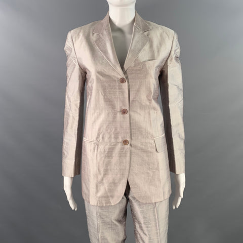 NEW YORK INDUSTRIE Vintage Size 4 Silver Silk Shantung Single Breasted Three Button Pleated Pantsuit