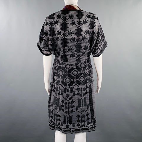 DRIES VAN NOTEN Size 6 Grey Black Silk Embroidered Short Sleeve Dress