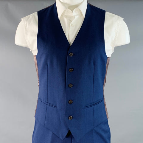 SUIT SUPPLY Size 36 Blue Brown Wool Woven Notch Lapel 3 Piece Suit