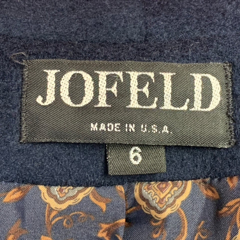 JOFELD Vintage Size 6 Navy Wool Blend Shawl Collar Double Breasted Coat
