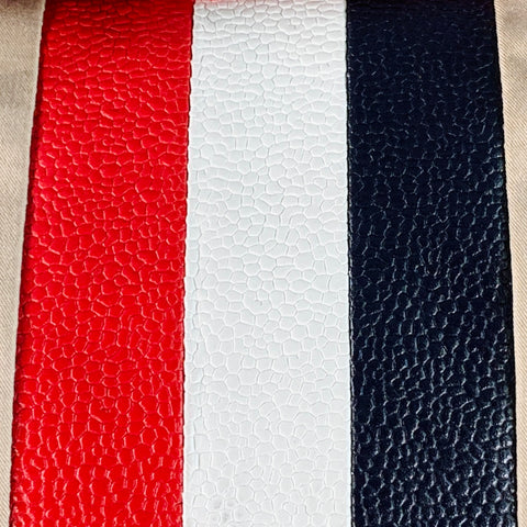 BLACK FLEECE Beige Multi Color Stripe Canvas Leather Duffle Bag