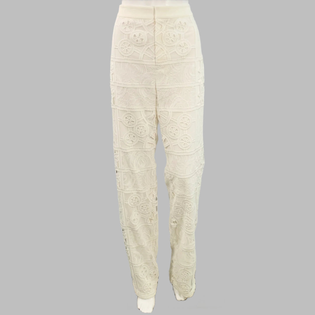 ALEXIS Size M Cream Polyester Cotton Lace Notch Lapel Pantsuit