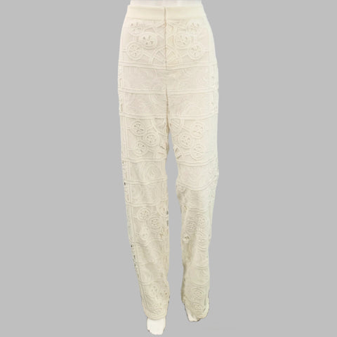 ALEXIS Size M Cream Polyester Cotton Lace Notch Lapel Pantsuit