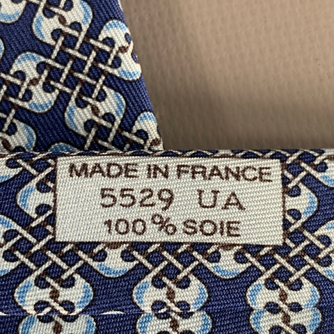 HERMES Blue Light Blue Abstract Silk Tie
