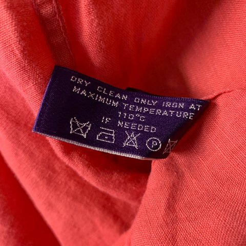 RALPH LAUREN PURPLE LABEL Size L Orange Coral Linen Button Up Long Sleeve Shirt