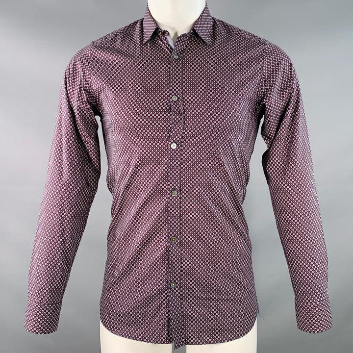 TED BAKER Size XS Wowee Navy Red Abstract Floral Cotton Long Sleeve Shirt