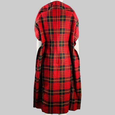 COMME des GARCONS SS17 Size M Red Black Yellow Wool Plaid Crested Shift Dress