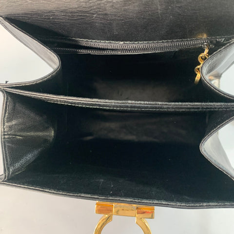 SALVATORE FERRAGAMO Vintage Black Gold Leather Top Handles Handbag