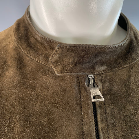 GUCCI Size M Vintage Brown Olive Suede Motorcycle Jacket