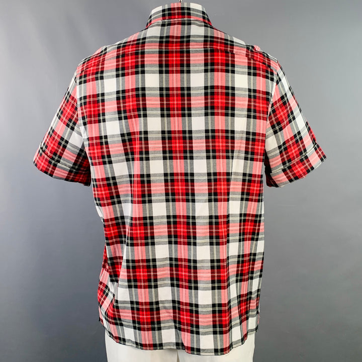 NEIL BARRETT Size XL Red Black White Plaid Cotton One Pocket Short Sleeve Shirt