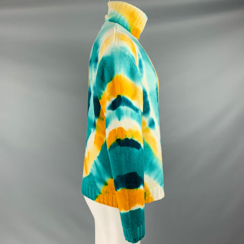 PRABAL GURUNG Size S Green Yellow Tie Dye Cashmere Turtleneck Sweater
