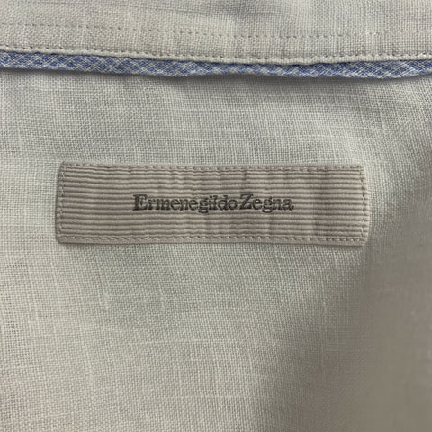 ERMENEGILDO ZEGNA Size XL White Linen Long Sleeve Shirt