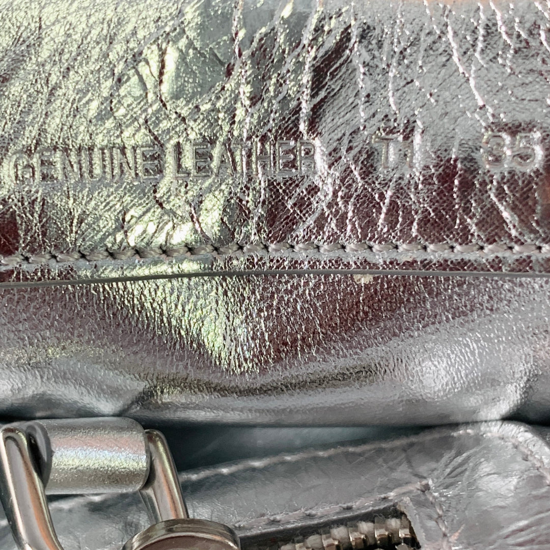 ROGER VIVIER Metallic Silver Textured Leather Clutch Handbag