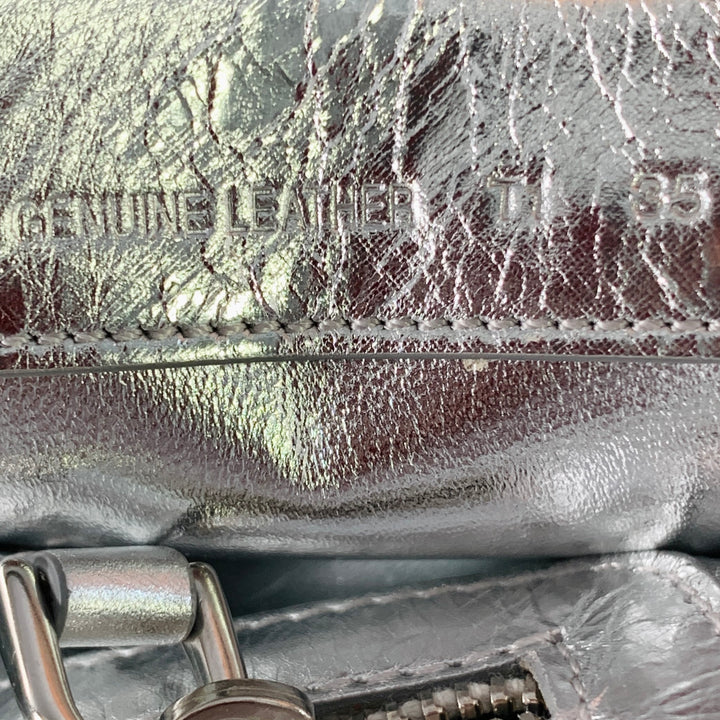 ROGER VIVIER Metallic Silver Textured Leather Clutch Handbag