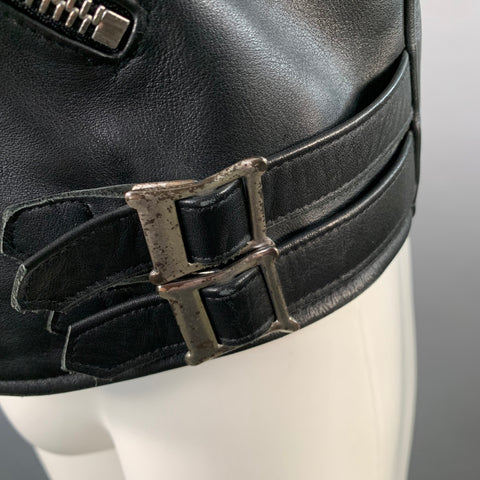 SANDRO Taille S Blouson Moto Racer en Cuir Matelassé Noir
