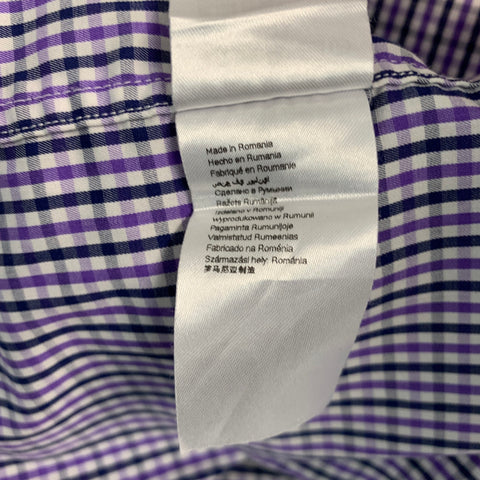 ETON Size 44 Purple Black White Checkered Cotton Slim Fit Long Sleeve Shirt