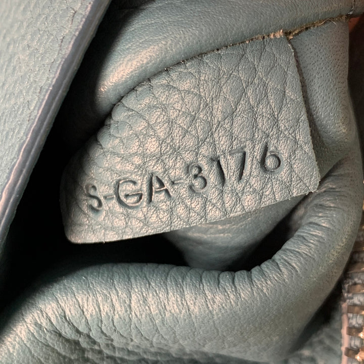 CELINE Blue Pebble Grain Leather Medium Trifold Tote Handbag