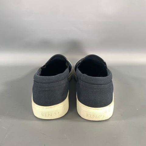 KENZO Size 11 Navy Light Blue Embroidery Canvas Slip On Sneakers