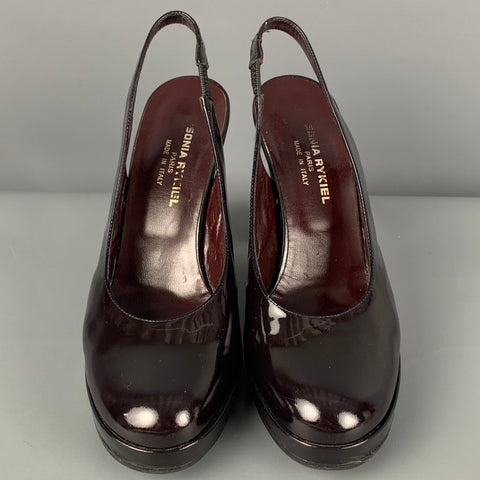 SONIA RYKIEL Size 6 Dark Brown Patent Leather Slingback Pumps