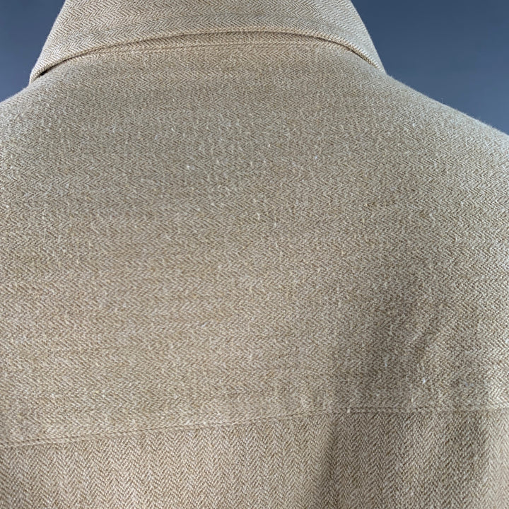 TURNBULL & ASSER Size XL Beige Herringbone Cotton 2 Pockets Long Sleeve Shirt