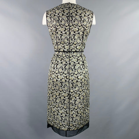 MARC JACOBS Robe sans manches à fleurs en mélange de nylon noir et argenté, taille 4