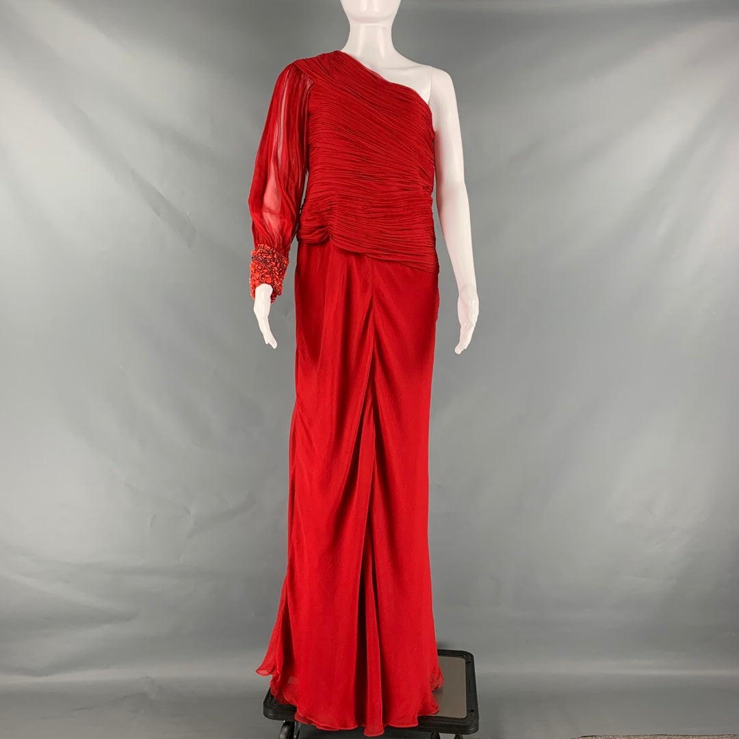 MONIQUE LHUILLIER Size M Red One Shoulder Gown