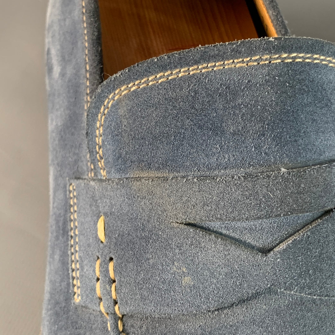 MAGNANNI Size 11 Blue Grey Contrast Stitch Suede Penny Loafers