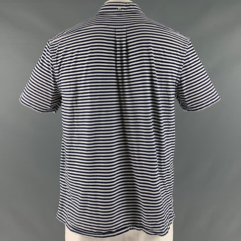 RALPH LAUREN Taille XL Polo à manches courtes en coton à rayures blanches marine