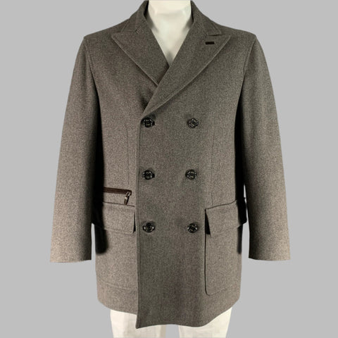 BRIONI Size XXL Grey Wool Double Breasted Coat