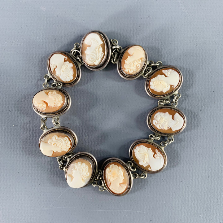 VINTAGE Silver Beige Victorian Cameo Bracelet