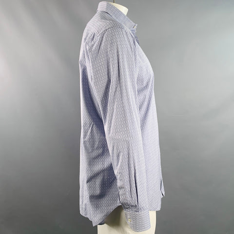 ETRO Size XL Blue Jacquard Cotton Curved Cutaway Long Sleeve Shirt