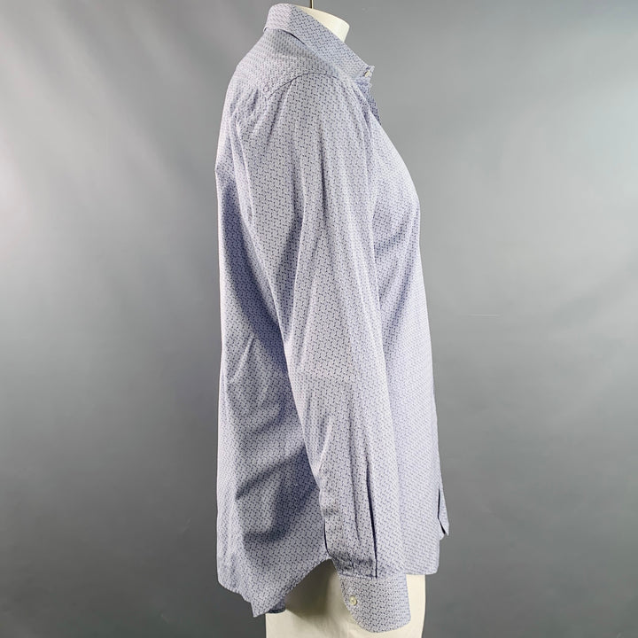 ETRO Size XL Blue Jacquard Cotton Curved Cutaway Long Sleeve Shirt