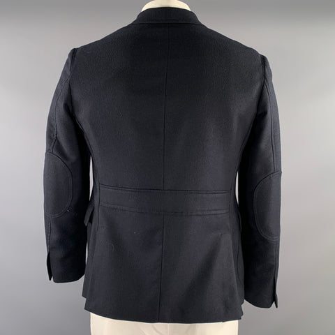 PRADA Chest Size 42 Navy Solid Wool Notch Lapel Sport Coat