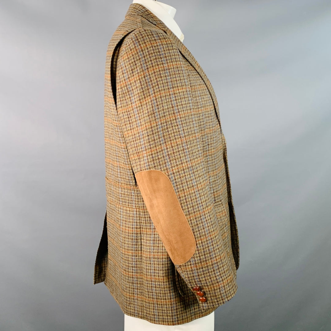 KROON Size 42 Regular Brown Blue Orange Glenplaid Virgin Wool Sport Coat