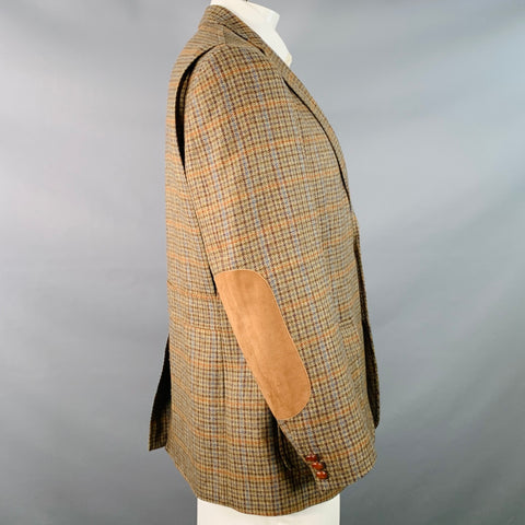 KROON Size 42 Regular Brown Blue Orange Glenplaid Virgin Wool Sport Coat
