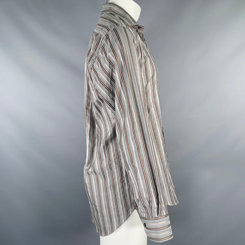 ETRO Size M Grey Stripe Cotton Button Up Long Sleeve Shirt