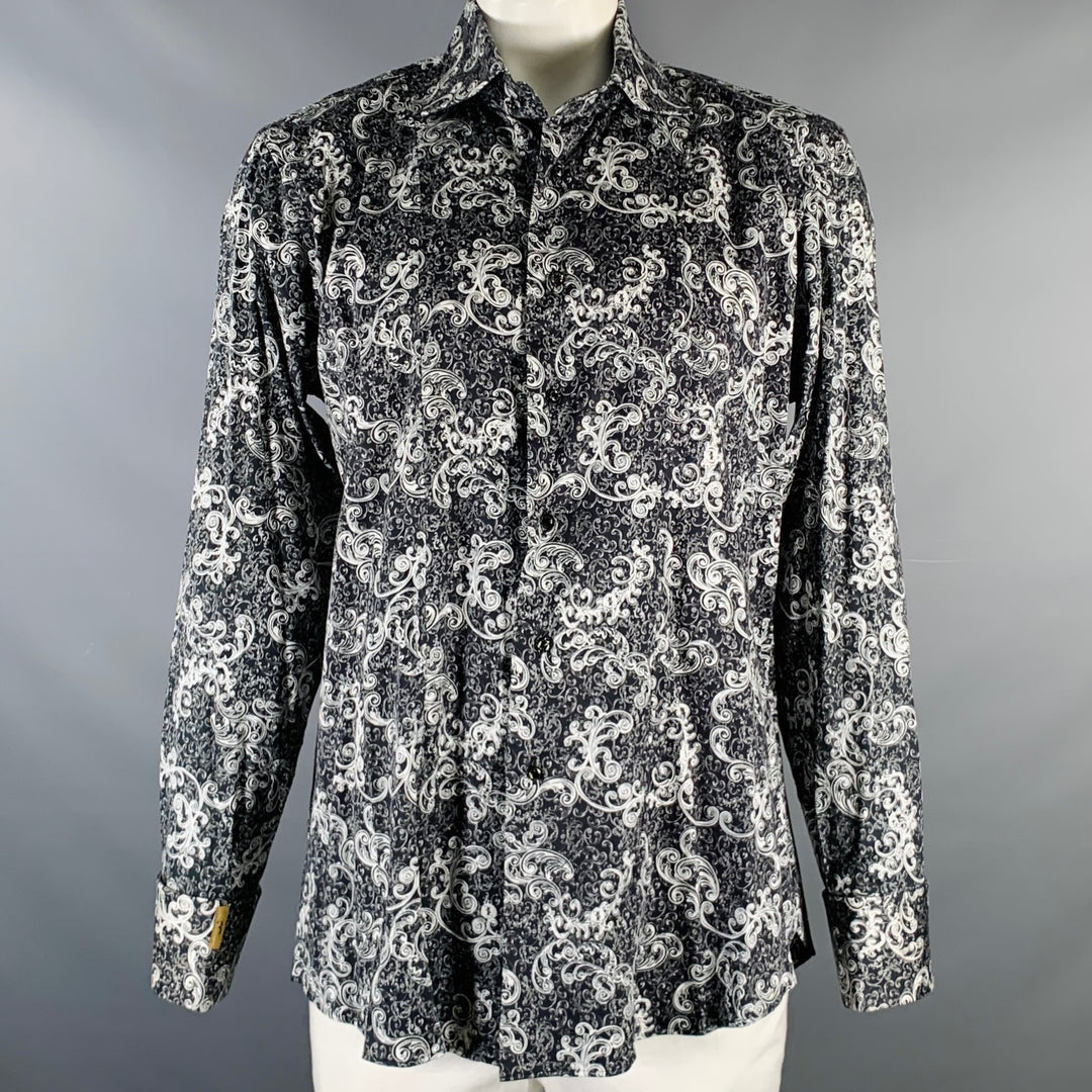 BILLIONAIRE COUTURE Size XL Black White Print Cotton Blend Long Sleeve Shirt