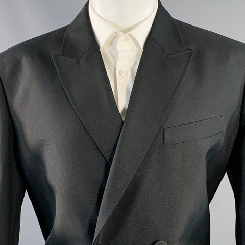 VALENTINO Size 38 Black Polyester Double Breasted Peak Lapel Sport Coat