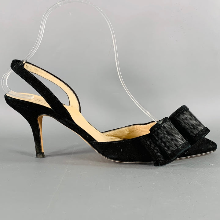 KATE SPADE Size 7 Black Suede Bow Slingback Kitten Heel Pumps