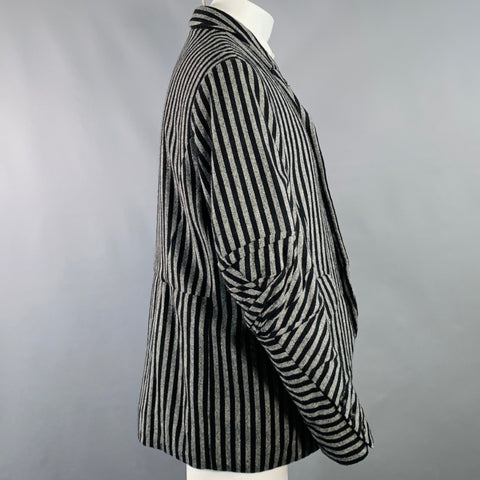 LE CORBEAUXX par LCBX Taille M Noir Gris Rayé Laine Mélangée Col Cranté Veste de Sport