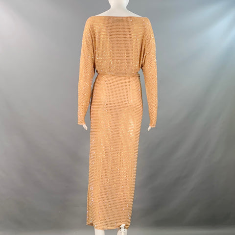 SELF-PORTRAIT Size 4 Beige Polyester Blend Rhinestones Long Cocktail Dress