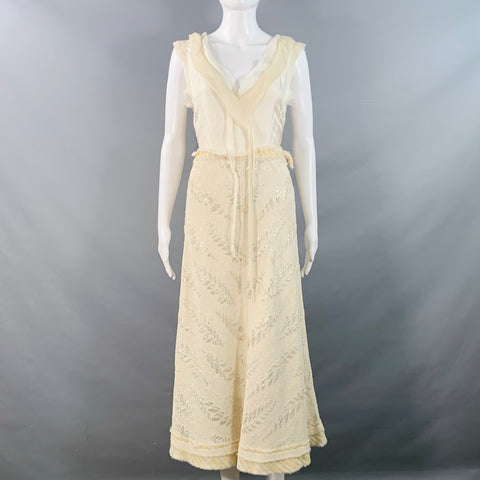 MARC JACOBS Size 2 Cream Silk Leaves Raw Edges Sleeveless Evening Gown